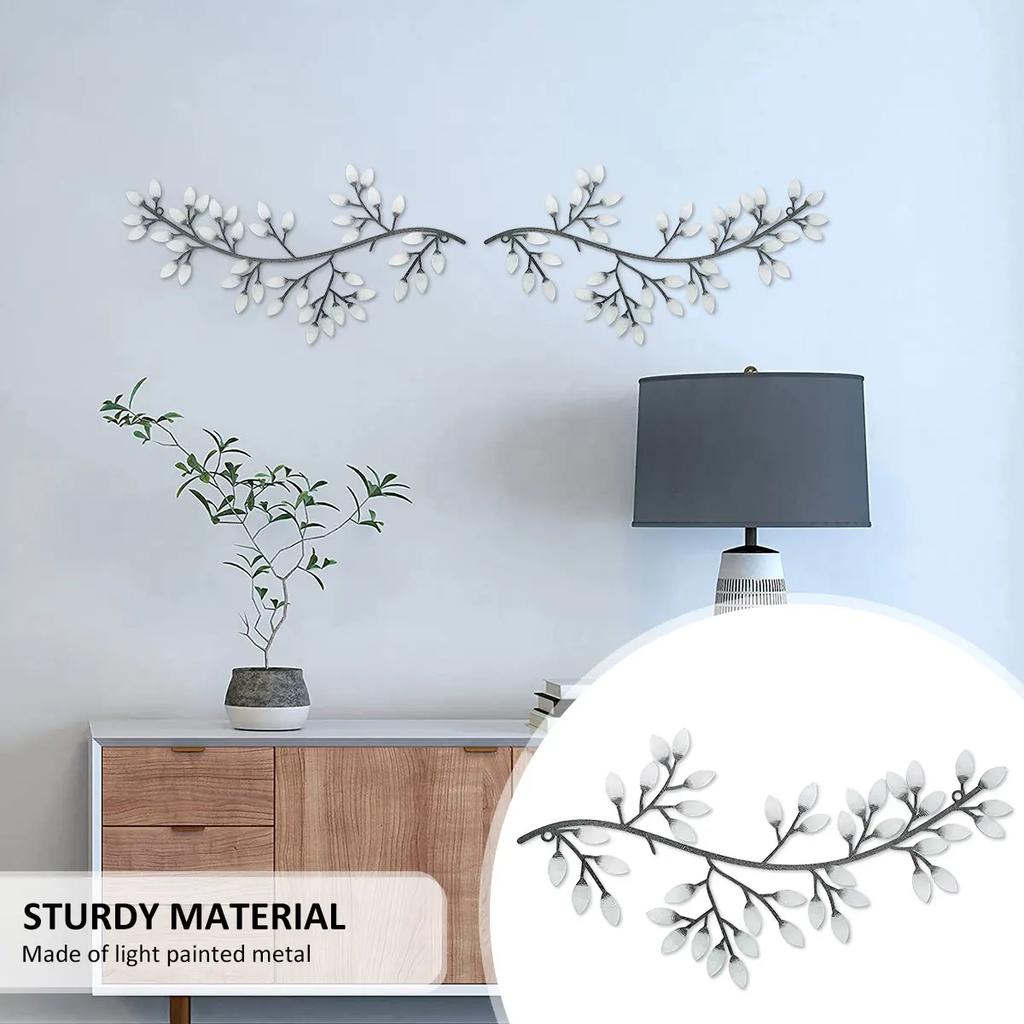2Pcs Metal Tree Leaf Wall Décor Vine Olive Branch Leaf Wall Art Artistic Wall Hanging Decorative Wall Sculpture Home Decoration