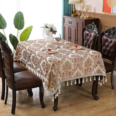 New European-Style Palace Tablecloth Embroidered Jacquard Table Cloth Tassel Chinese High-Density Satin Retro Tablecloth