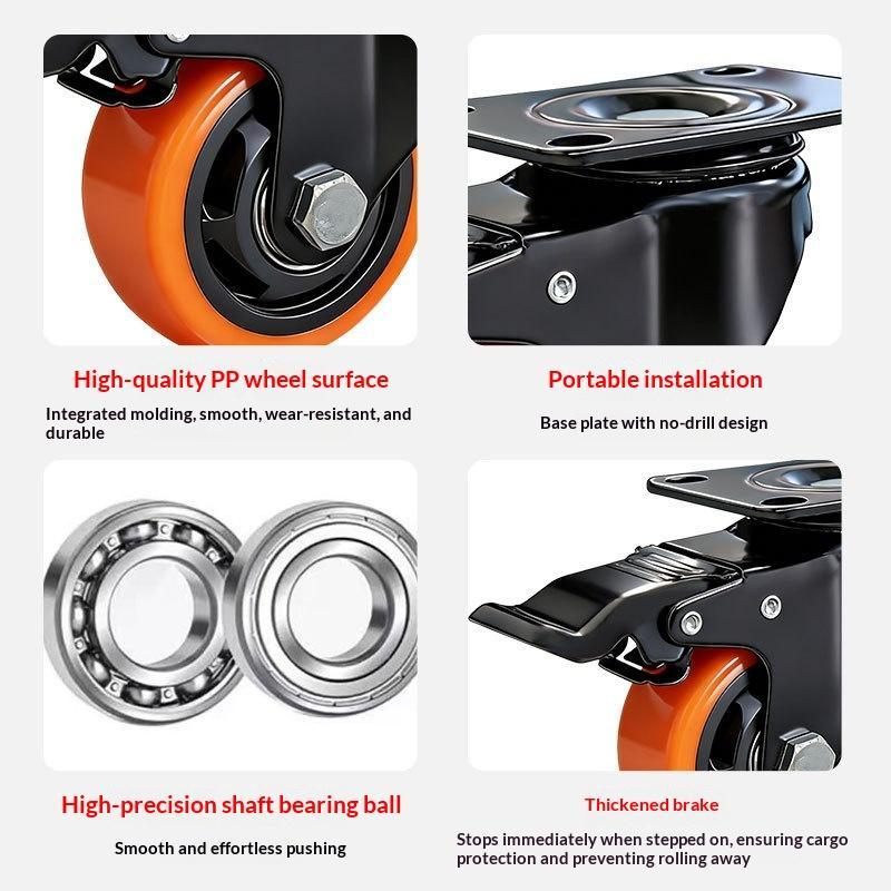 PVC Furniture Caster Wheels with Security Lock Swivel Plate Design 3/4/5in 1Pcs for Dresser Cabinet Moving Dolly
