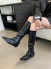 2025 autumn and winter new fashion fashion square head soft skin high tube but knee thin knight women's boots