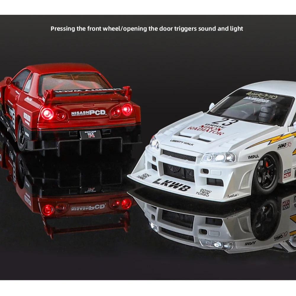 1/24 Nissan Skyline GTR-R34 S15 Alloy Racing Car Modified Vehicles Diecast Metal Car Model Sound and Light Childrens Toy Gift C354