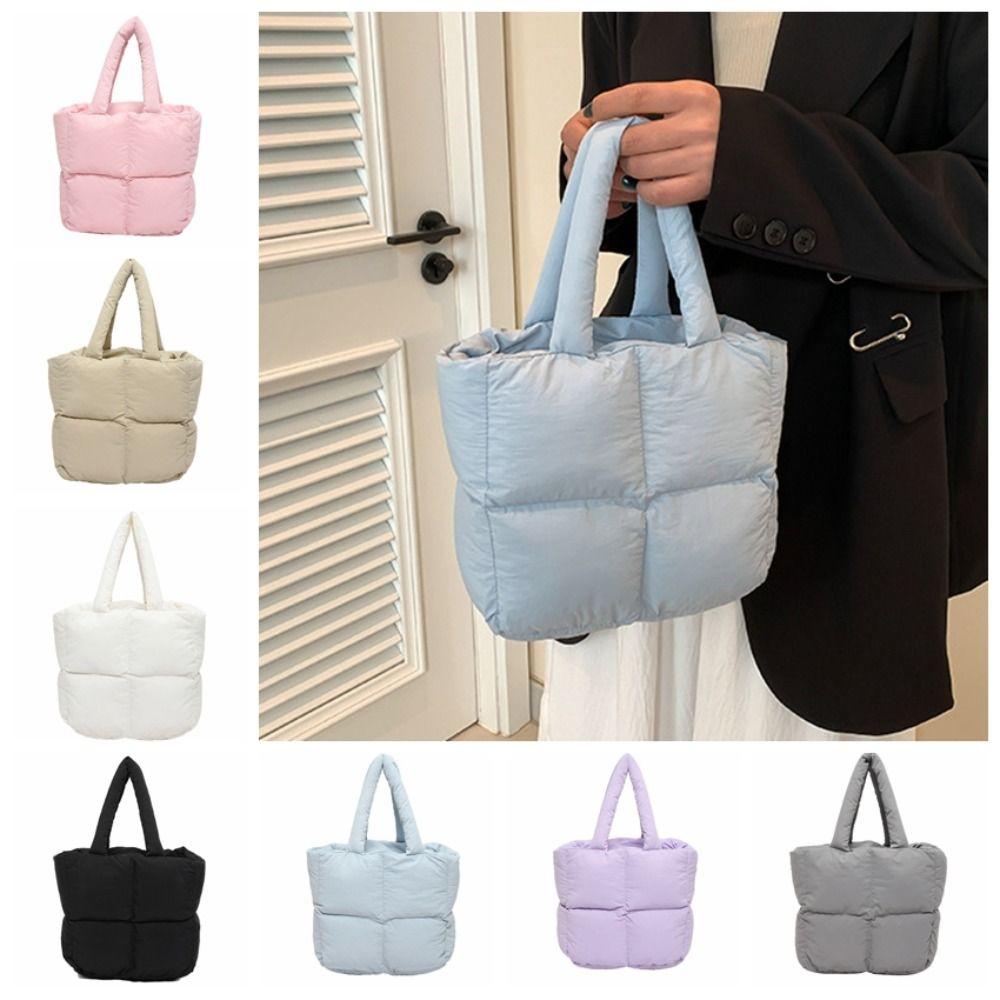 Padded Cloud Tote Bag Solid Color Puffy Shoulder Bag Casual Space Cotton Handbag Unisex