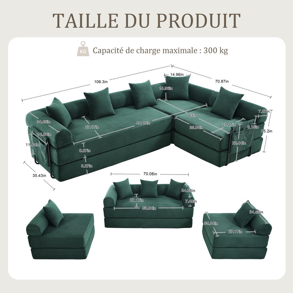 (old sku:W2845S00202) Emerald green family sofa with storage and modular function. Vacuum-packed for easy assembly, pet-friendly. Ideal for relaxing.