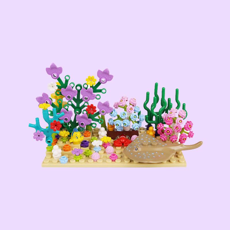 Zestaw Klocków Budowlanych Podwodny Świat - MOC Stworzenia Morskie z Żółwiami, Płaszczkami, Rybami, Ośmiornicą i Roślinami Wodnymi Zabawka DIY
