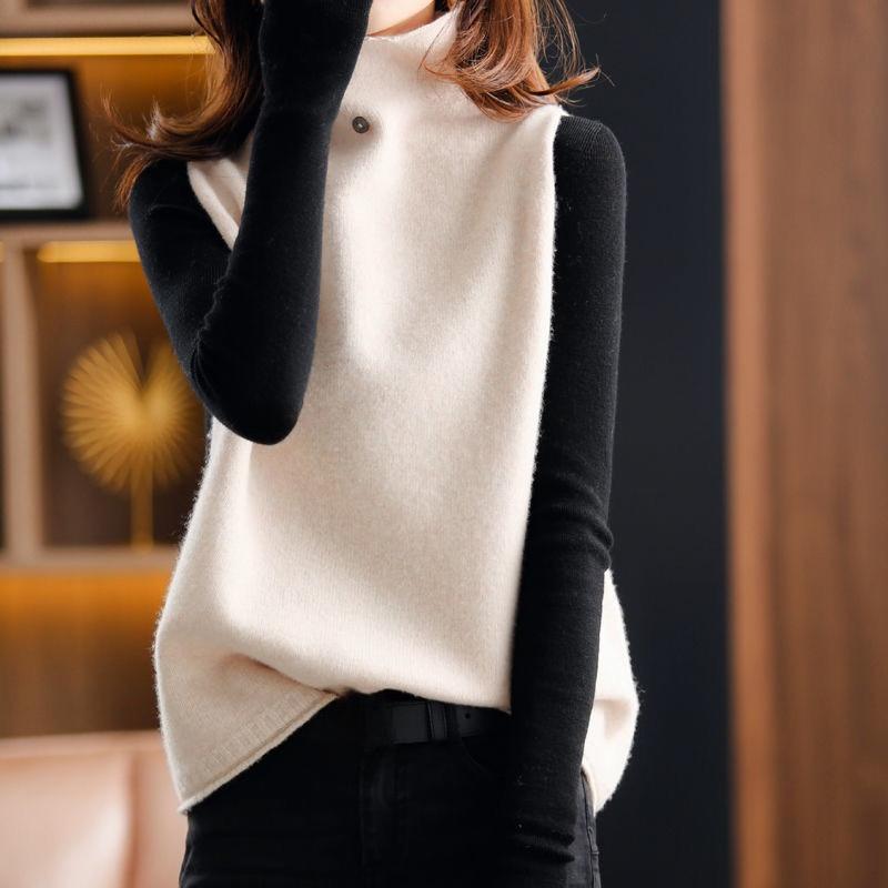 Women's Spring/Autumn Casual Fashion Vintage Simple Solid Color High Neck Sleeveless Vest, Elegant Style Sleeveless Vest Top