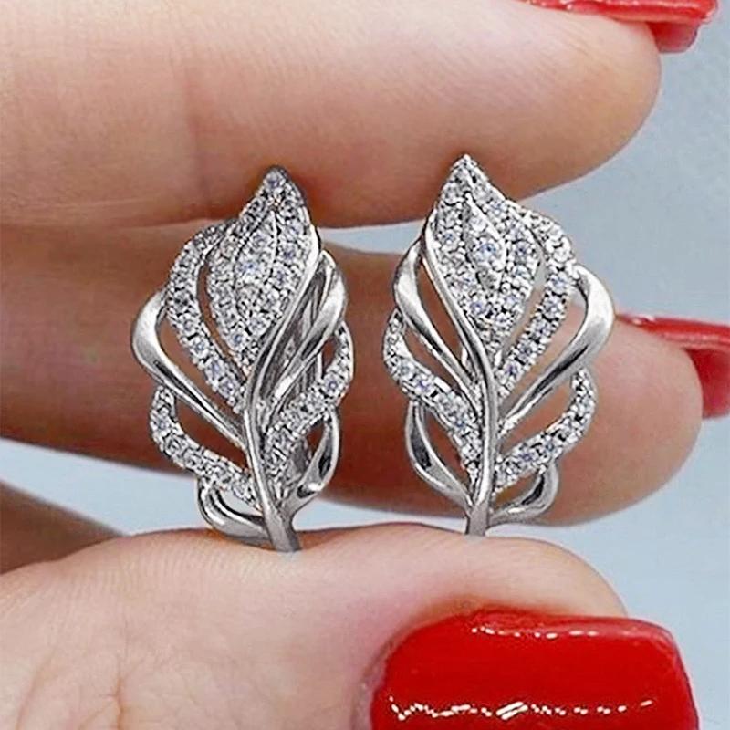 

CAOSHI Delicate Leaf Shaped Hoop Earrings Female Fashion Accessories Gold Color/Copper Color Shinning Zirconia Zircon for Lady