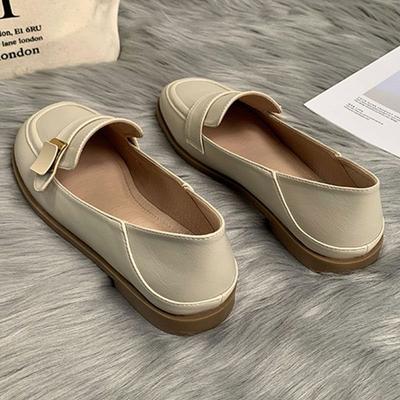 Apricot Loafer Women's Single Shoes Spring and Autumn New Wind Small Leather Shoes One Pedal Soft-soled Doudou Women's Single Shoes