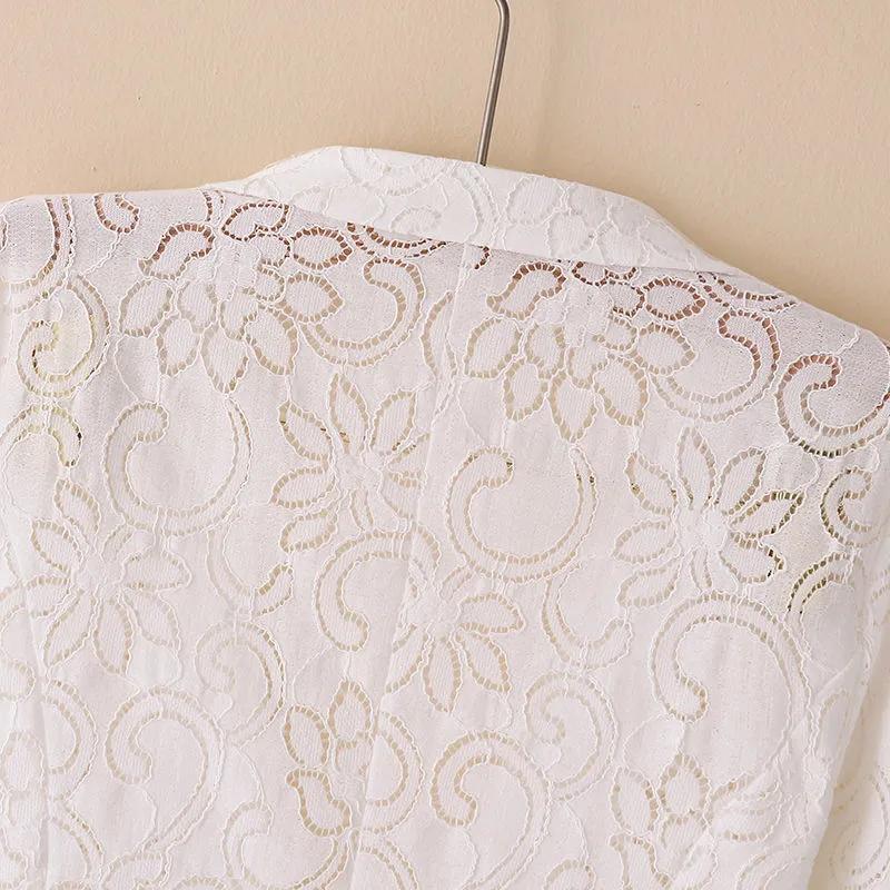 Chaqueta Fina de Encaje Calado de Verano para Mujer Talla Grande Diseño Estilo Nacional Botón de Disco Ropa Protectora Solar