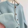 Light blue sweater jacket women's autumn and winter new loose small lazy wind knitted cardigan