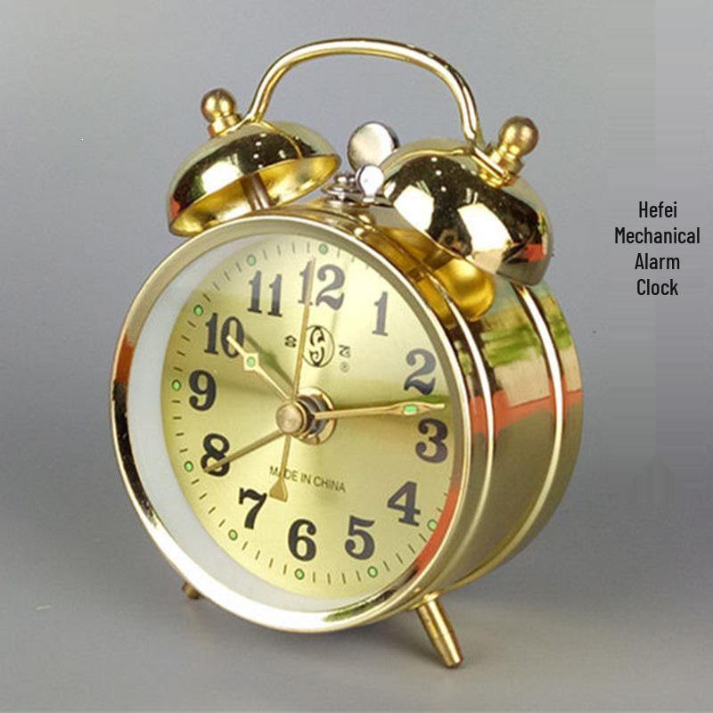 Vintage-style Metal Alarm Clock with Horseshoe Bell Sound, Spring-Wound for Students