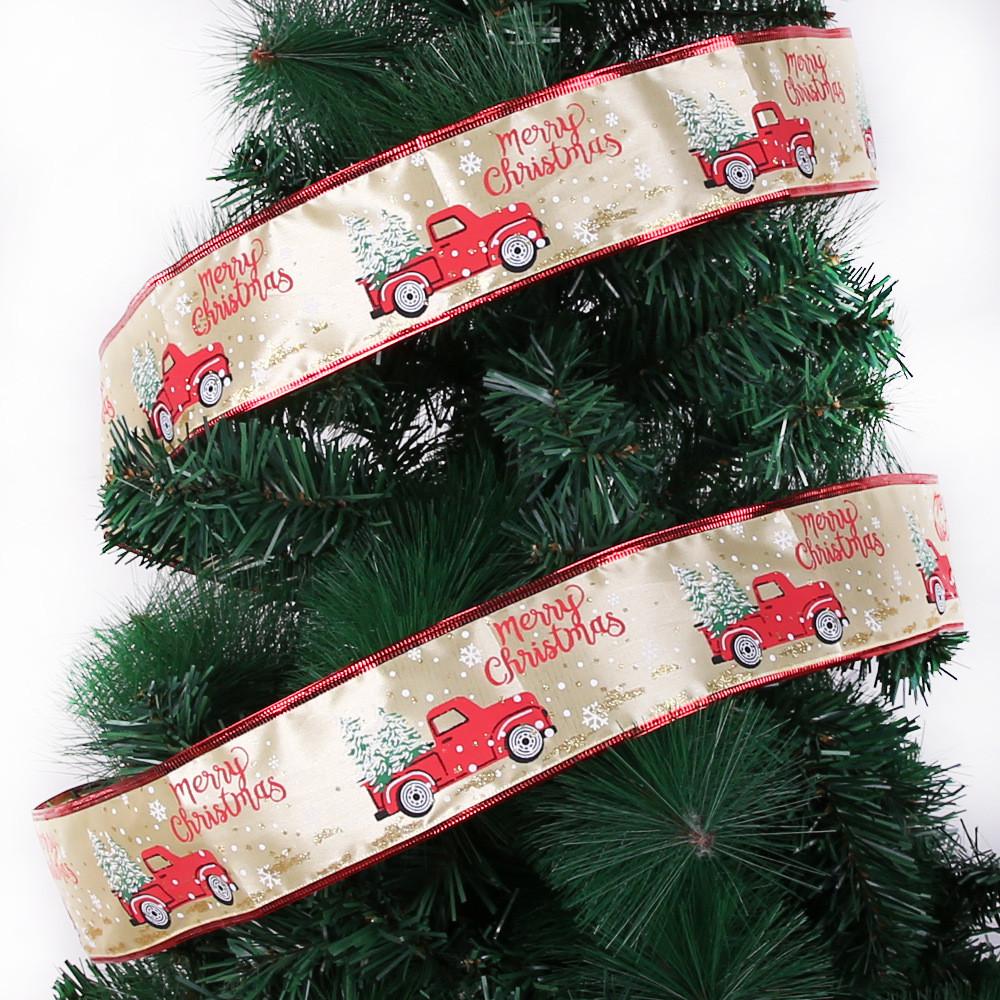 10 Charming Meter Christmas Car And Tree Decor Sparkly Gold Printed Ribbon Fabric
