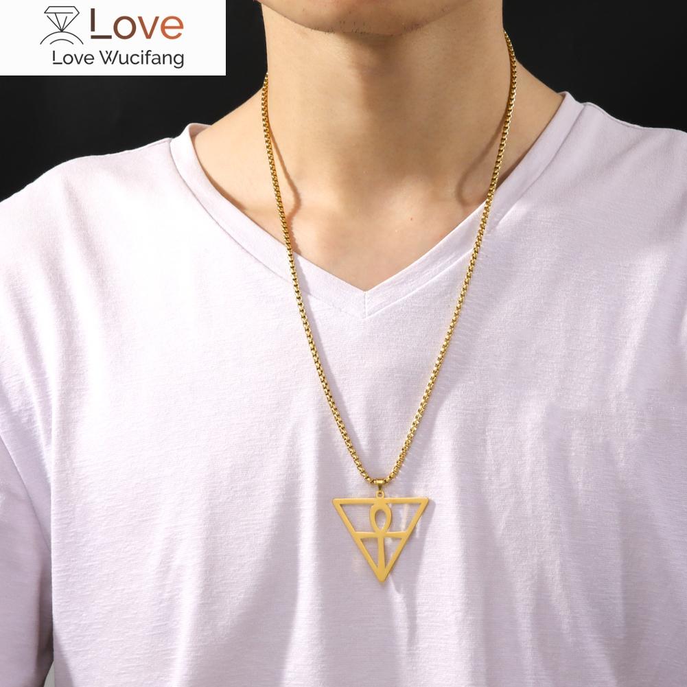 

Egyptian Cross Pendant Inside Inverted Triangle Men Necklace Stainless Steel Box Chain Choker For Women Trend Jewelry Gift