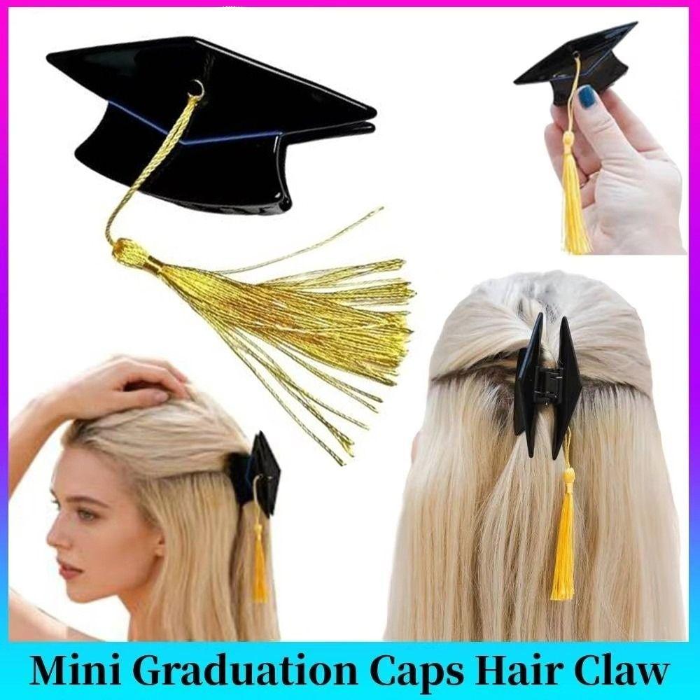 Chapeau de diplôme à pampilles jaunes Pince à cheveux Accessoire de coiffure créatif pour la remise des diplômes Filles