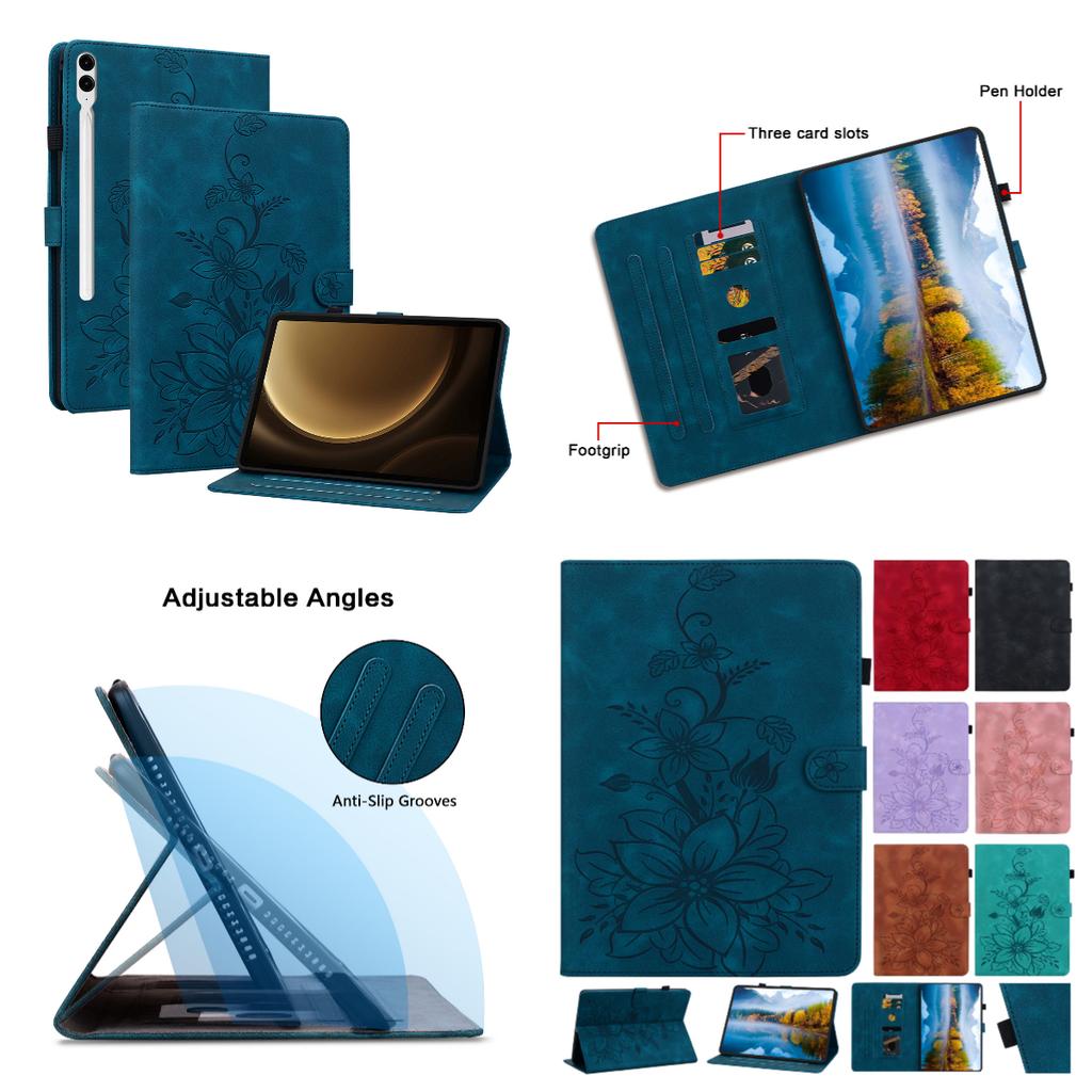 För Samsung Galaxy Tab S9+ (Galaxy Tab S9+ Wi-Fi SM-X810;Galaxy Tab S9+ 5G SM-X816B).Utsökt PU-läderfodral med blommig präglad design till surfplattan