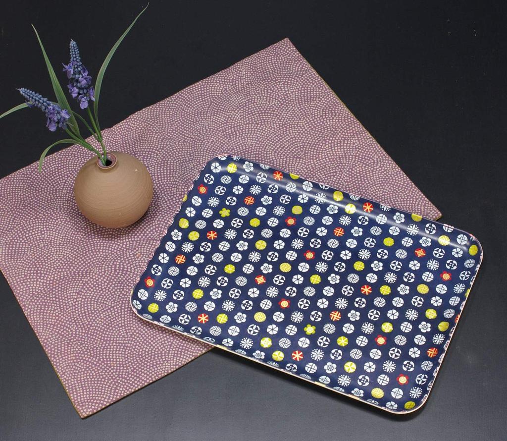 Tatsucraft Yuzen Washi Paper Tray, Large, 39cm, Small Floral Pattern, Dishwasher Safe, Stylish Plastic Tray, Deep, Square, Rectangular, Western,