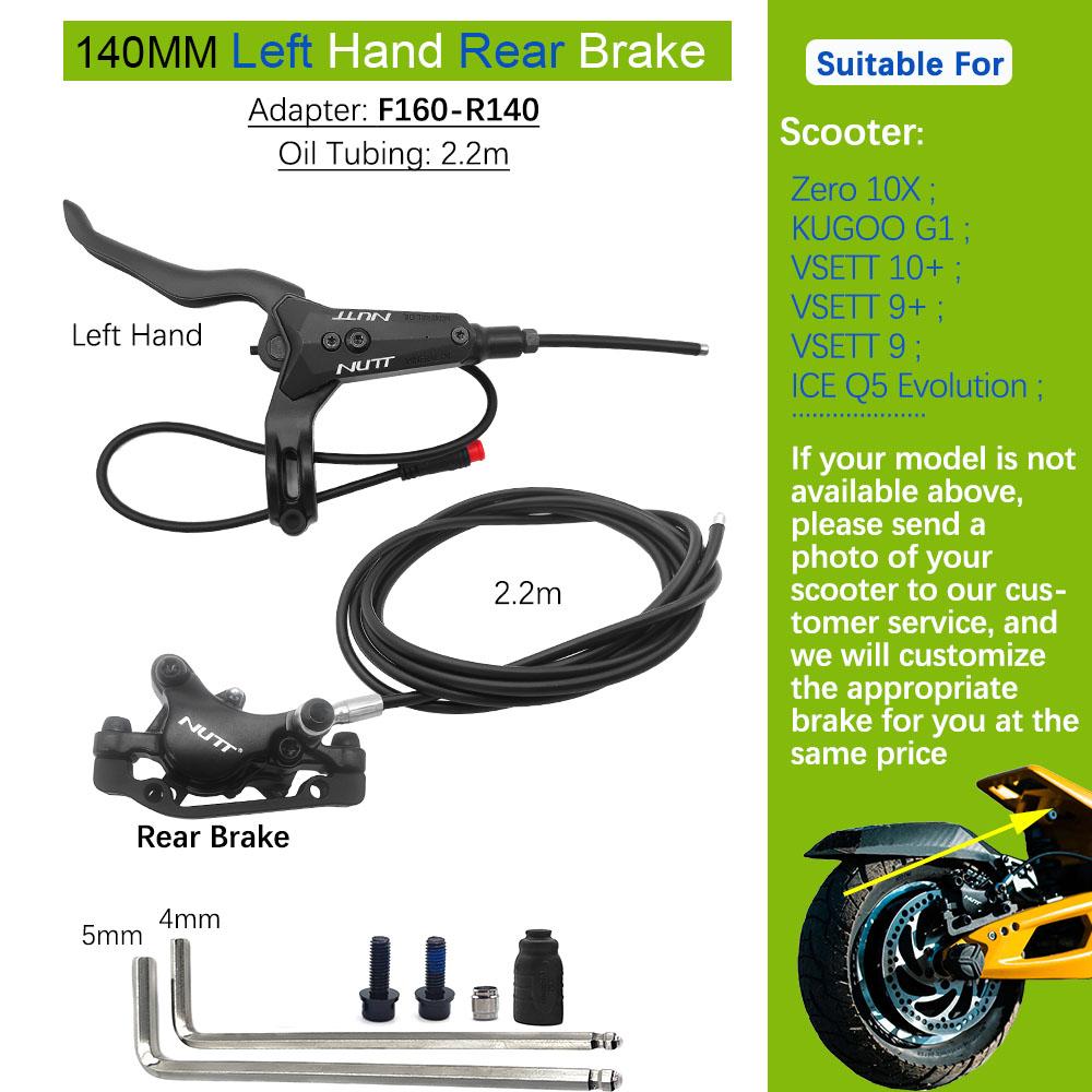 NUTT A5-D Hydraulic Brake Electric Scooter, 140mm, 160mm, 180mm, Compatible with Zero 10X, KUGOO G1, VSETT 10+, 9+, 9 140 Left hand Rear