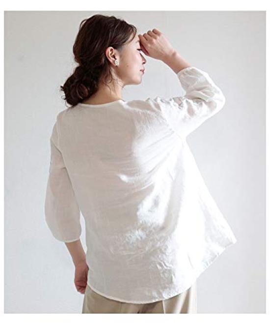 Sawa la mode Botanical Leaf Embroidered Linen White á Top, Women's, mode-6296 F,