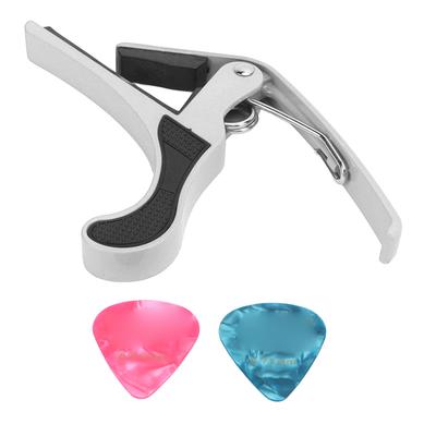 Capotasto per Chitarra in Lega a Rilascio Rapido Set Capotasto per Chitarra Elettrica con 2 Plettri per Chitarra per Banjo Mandolino Argento