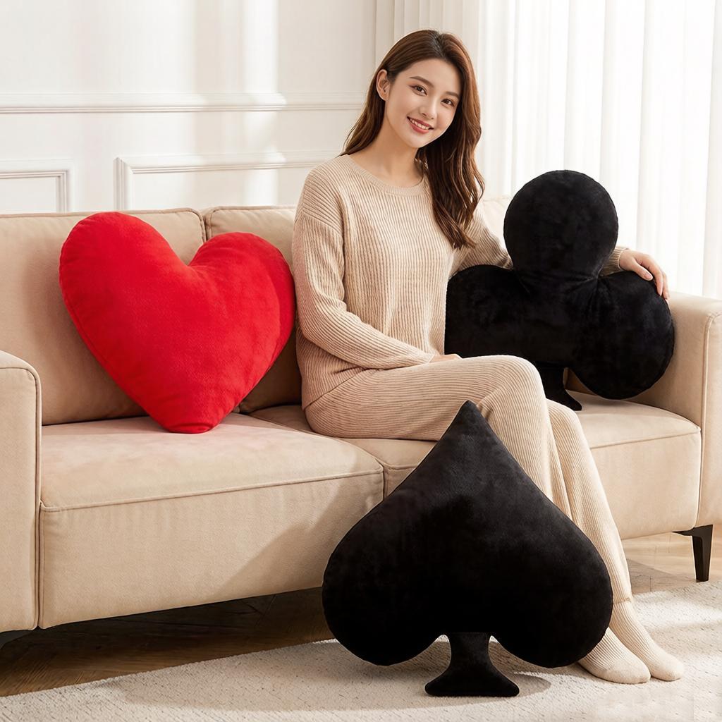 Squishy Down Cotton Stuffed Poker Plush Pillow Soft Red Black Spade Diamond Heart Club Back Support Sofa Chair Bed Decor Gift