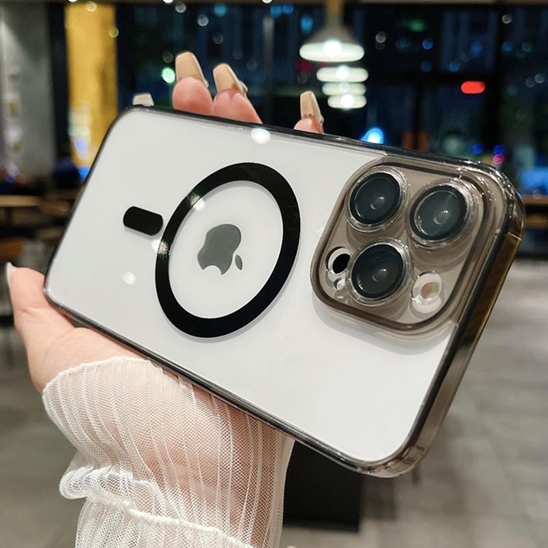 Luksusowy Kolorowy Bumper Przezroczyste Magnetyczne Etui Magsafe na Telefon Dla iPhone 11 12 13 14 15 Pro Max Osłona Ochronna Obiektywu na 14 Plus