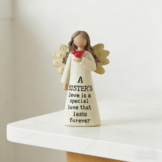 Resin Desktop Figurine Little Angel Girl/Sisterhood/Friendship Statue for Shelf Home Office Desk Car Decor