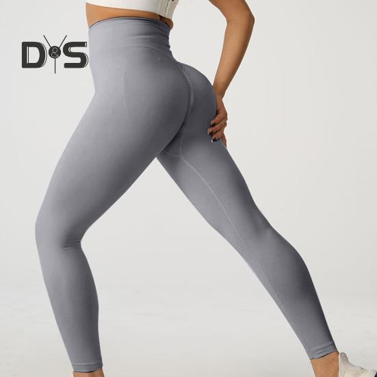 Women Yoga Pants High Waist Leggings Solid Color Compression Elastic Butt-lifted Seamless Flared Hem Tummy Control Gym Dance Studio Sports Trousers