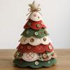 Fabric Christmas Tree Figurine Handmade Multi-layer Felt Xmas Tree Ornament with Buttons And Star Topper Holiday DIY Patchwork Craft
