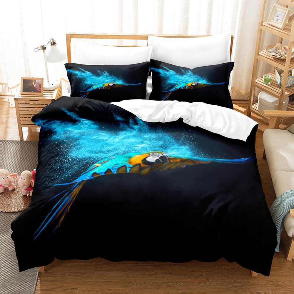 3D Digital Printing Abrasive Bedding Four-Piece Set Three-Piece Set Parrot Bed Sheet Quilt Cover Pillow