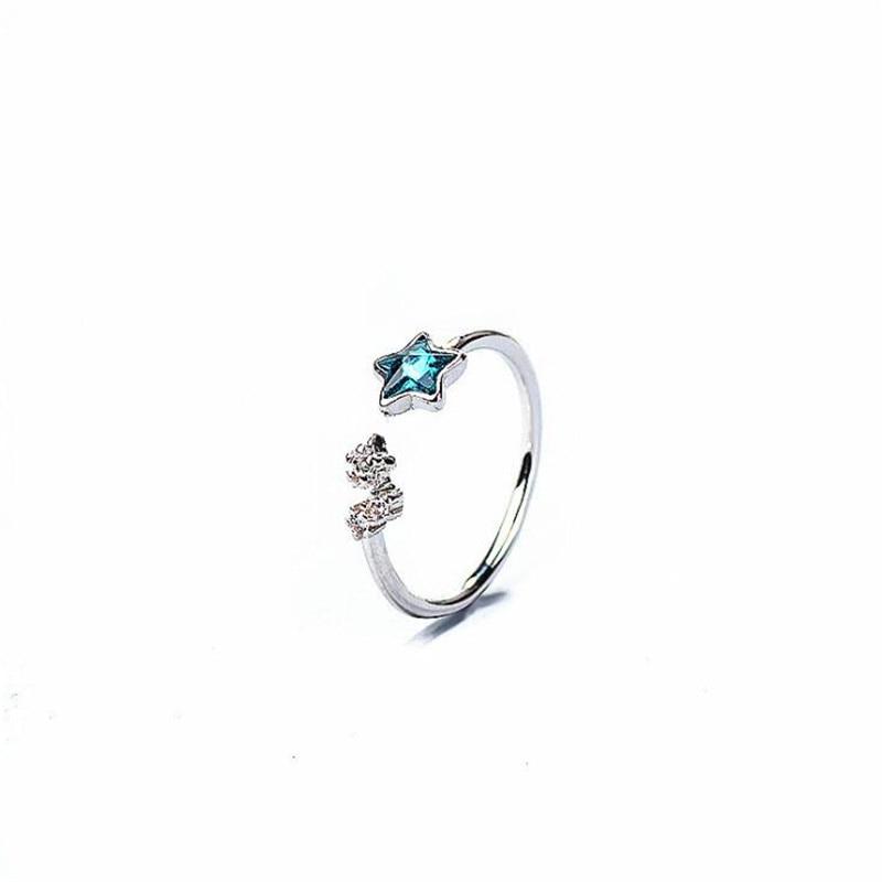 Latest Fine Attractive Fresh Blue Star Stelring Color Jewelry Personality Sweet Minimalist Minimalist Crystalline Opening Rings R129Fashion