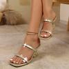 Crystal Special Heel Slippers Summer New Square Toe Transparent One Strap Anti-slip Wear-resistant High Heels