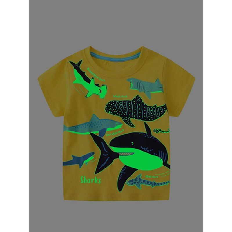 Children's Luminous Shark 26 Summer New Short-Sleeve Boys' Baby T-Shirt Pure Cotton Toddler Half-Sleeve Tee 8