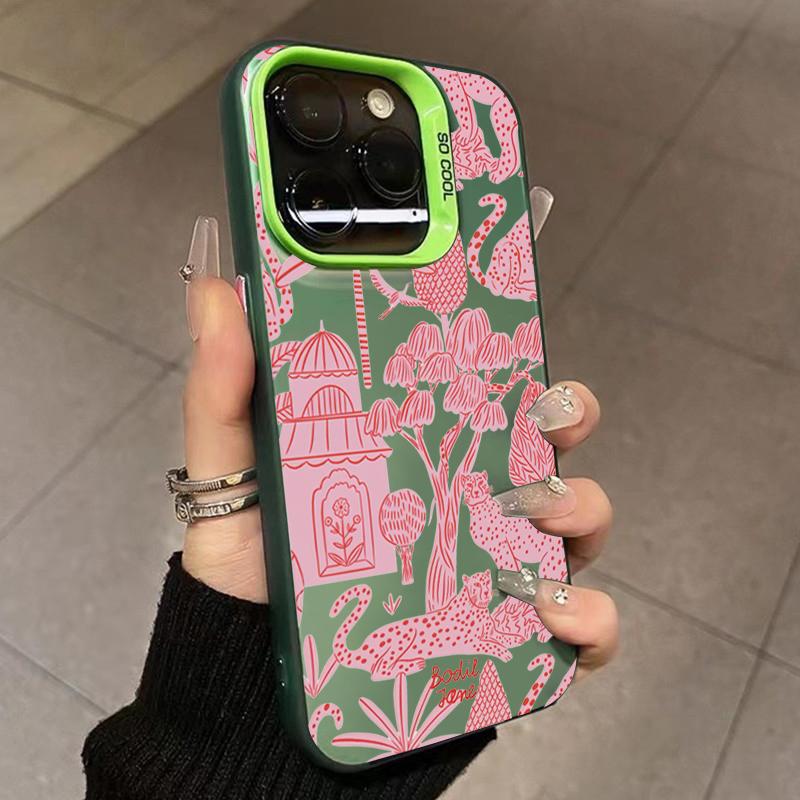 Phone Case for iPhone 15 13 14 Pro Max 11 12 Pro Mini X XR XS 7 8 Plus SE2 Fashion Pink Leopard Electroplate Hard Matte Cover