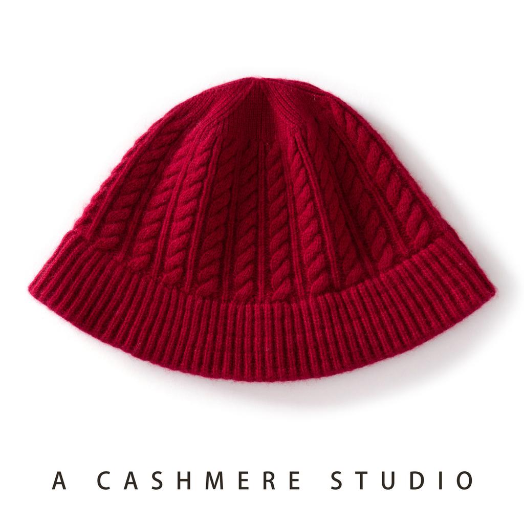 Knitted cashmere hat women's autumn and winter thickened bucket hat bucket hat basin hat single cold hat wool hat