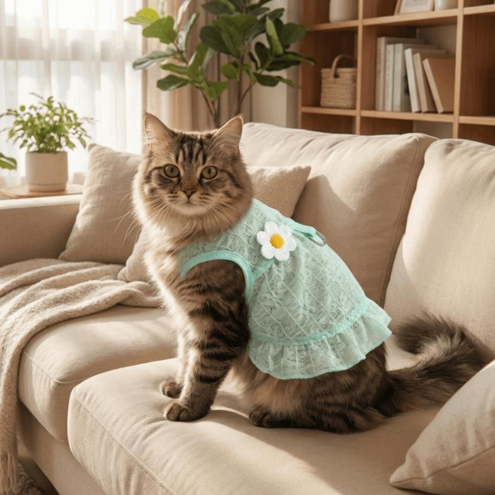 Breathable Mesh Dog Cool Dress Flying Sleeves Pet Floral Skirt Cooling Dog Vest  for Cats Puppy