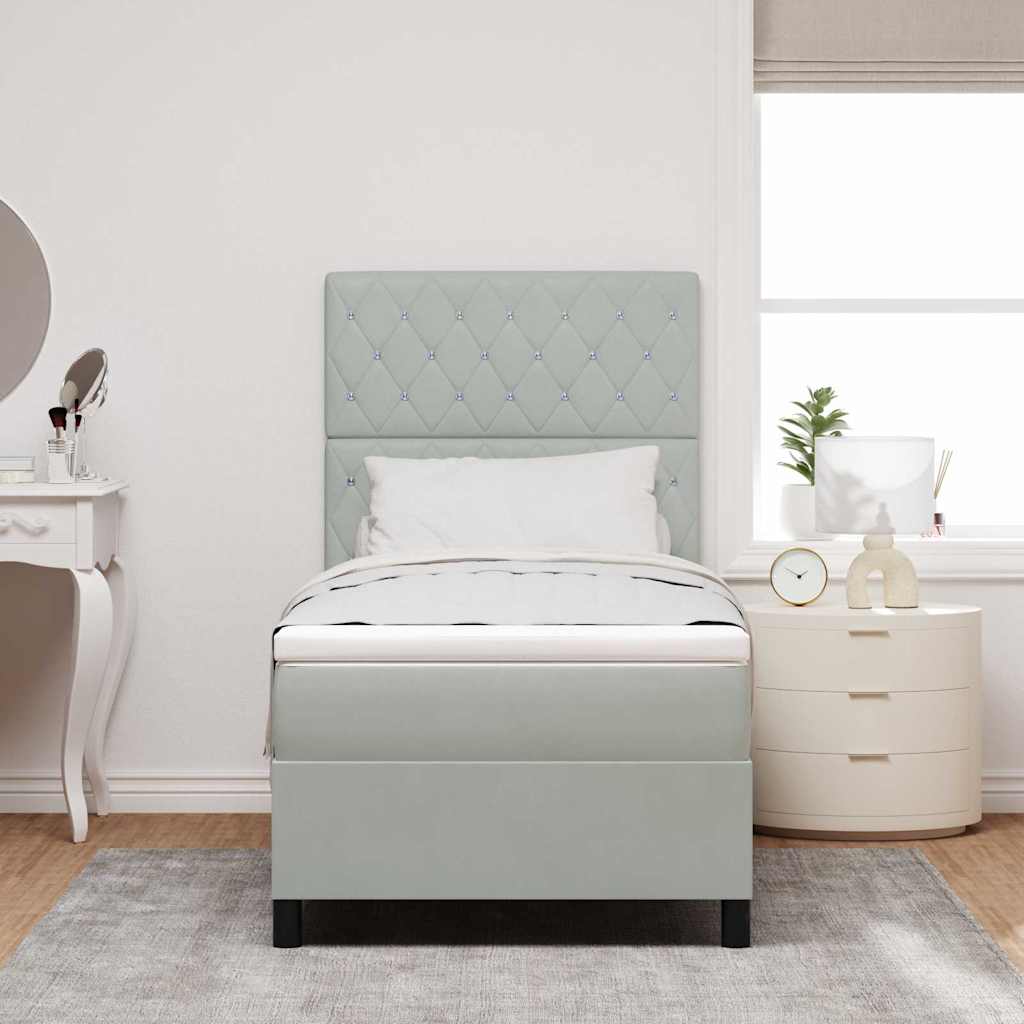 Box Spring Bed with Mattress Light Gray 90 X 190 Cm Velvet