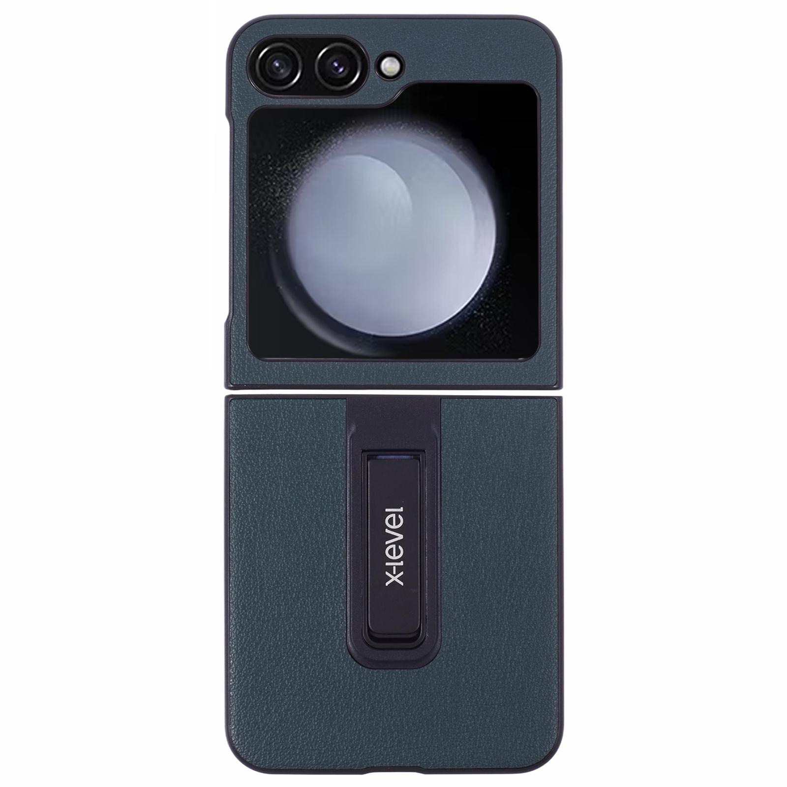 

X-LEVEL For Samsung Galaxy Z Flip6 5G Magnetic Kickstand Folding Phone Case PU Leather Coated PC Cover Midnight Green