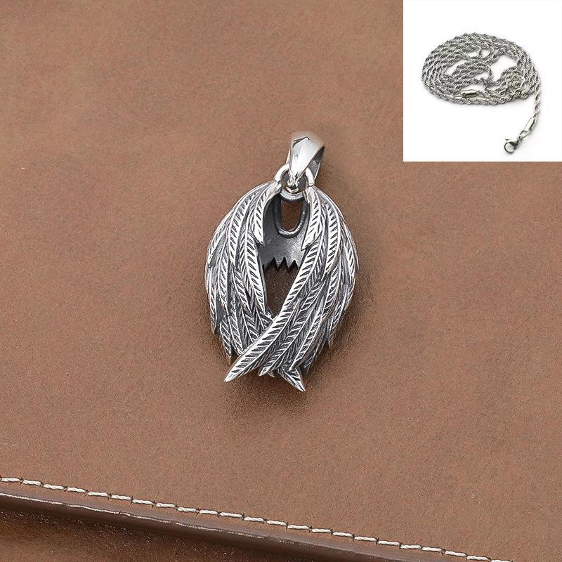 Men's Silver Angel Wings Necklace - Retro Wing Pendant Chain, Original Design, Couple's Gift