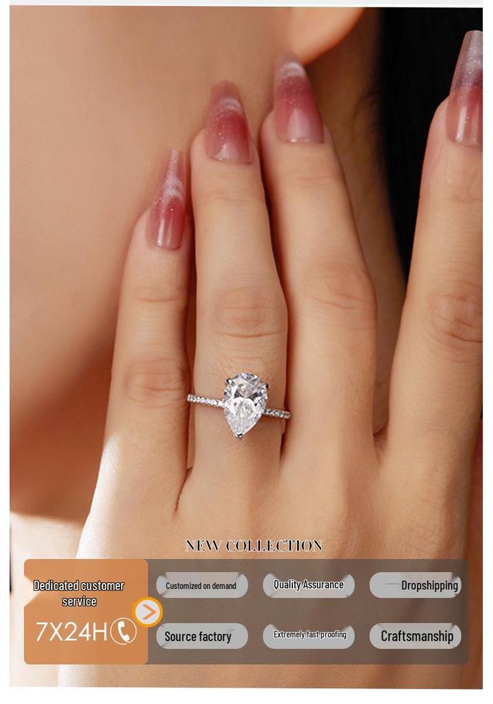 Elegant 4CT Teardrop Moissanite Ring for Women - S925 Sterling Silver, Classic Light Luxury Design.