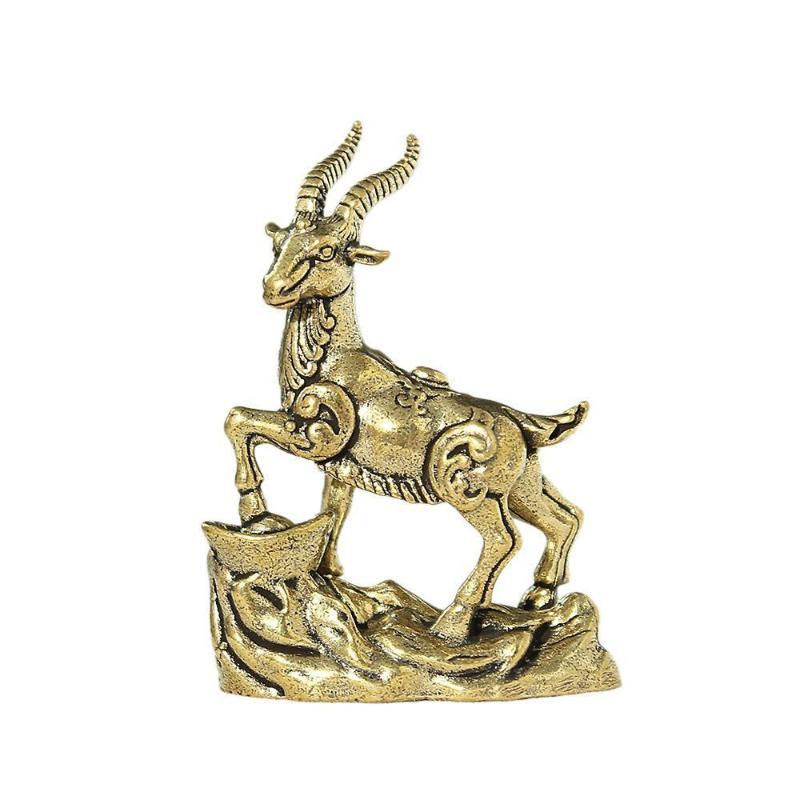 Vintage Feng Shui Coins Goat Statue Desktop Ornament Home Decoration Craft Accessories Lucky Zodiac Animal Sheep Figurine