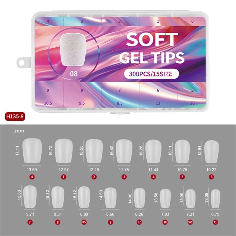 300Pcs Soft Gel Full Cover Short Matte Nail Tips Pre Shaped Acrylic False Nail Manicure Decoration for DIY Nail Art