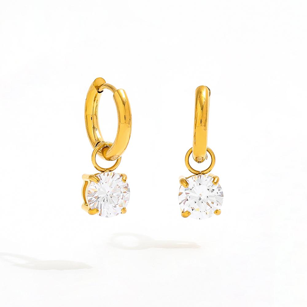 High End 18K Gold Plated PVD Single Round Zirconia Pendant Huggie Earrings Trendy Stainless Steel Fashion Jewelry-