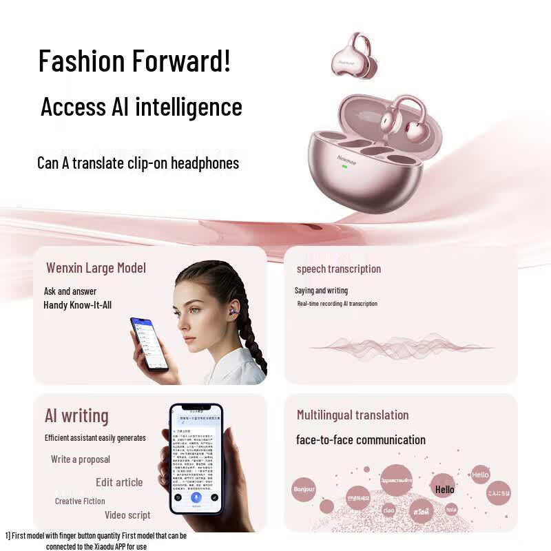 Newsmy S6 PRO AI Smart Wireless Ear Clip Translator Earbuds