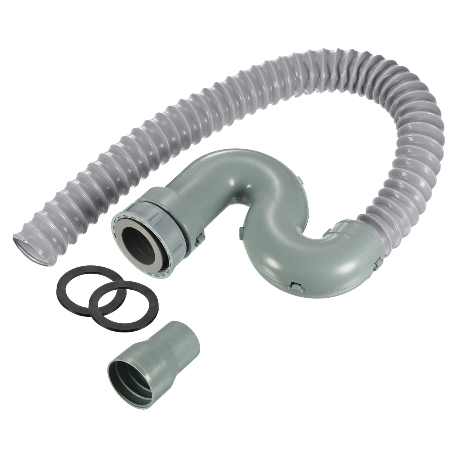 uxcell P-trap drain pipe, expandable washbasin tube, flexible drain hose for washbasins, overflow-free, gray, 1 piece
