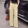Women Elegant Casual Elastic Waist Solid Color Loose Long Pants