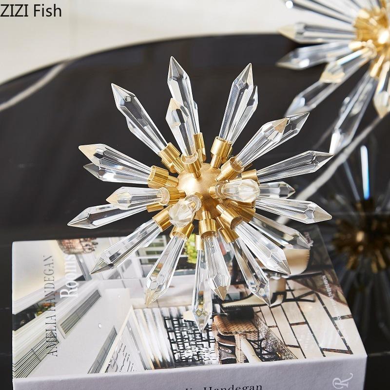 Creative Crystal Sea Urchin Sculpture Abstract Artwork Metal Ornaments Desk Decoration Crystal Flower Ball Statue Modern Decor