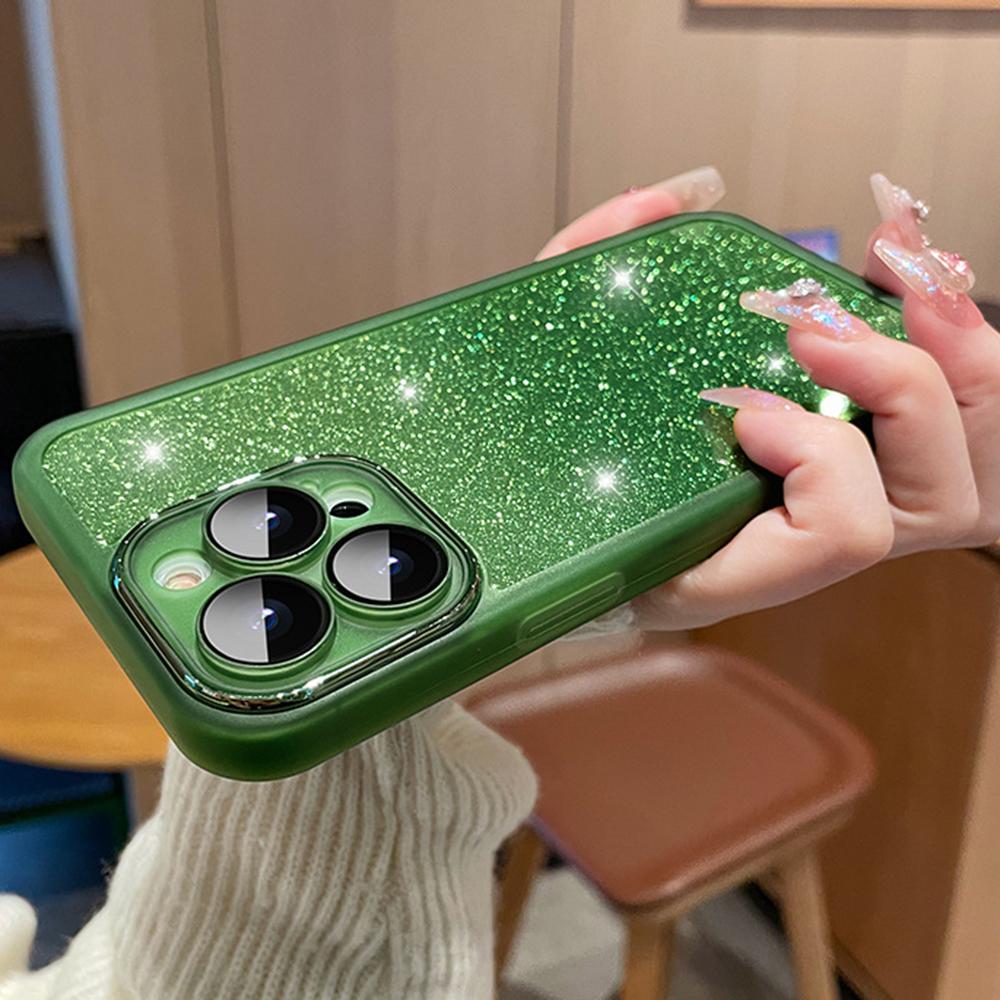 For iPhone 16 Pro Max Case Gradient Glitter Shockproof PC+TPU Phone Cover with Lens Film