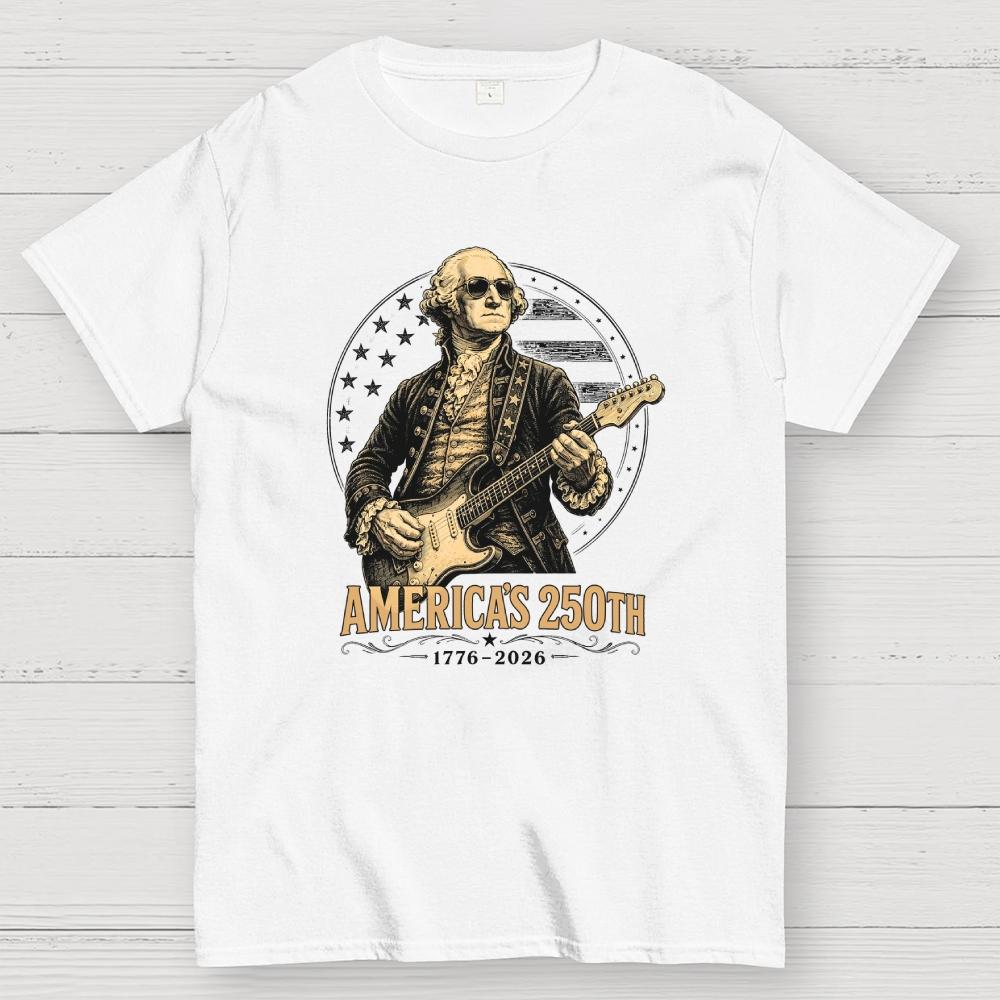 George Washington Guitar-USA 250th Anniversary Cotton Casual Cool Loose T-Shirt
