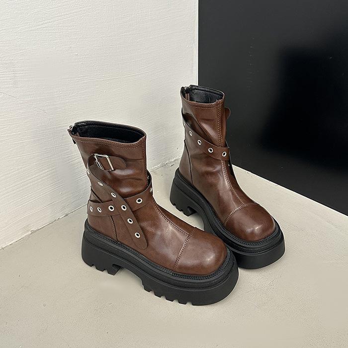 

Retro brown Maillard Martin boots women s 2025 autumn and winter new thick-soled British style versatile and thin knight short boots 40 темно-коричневого