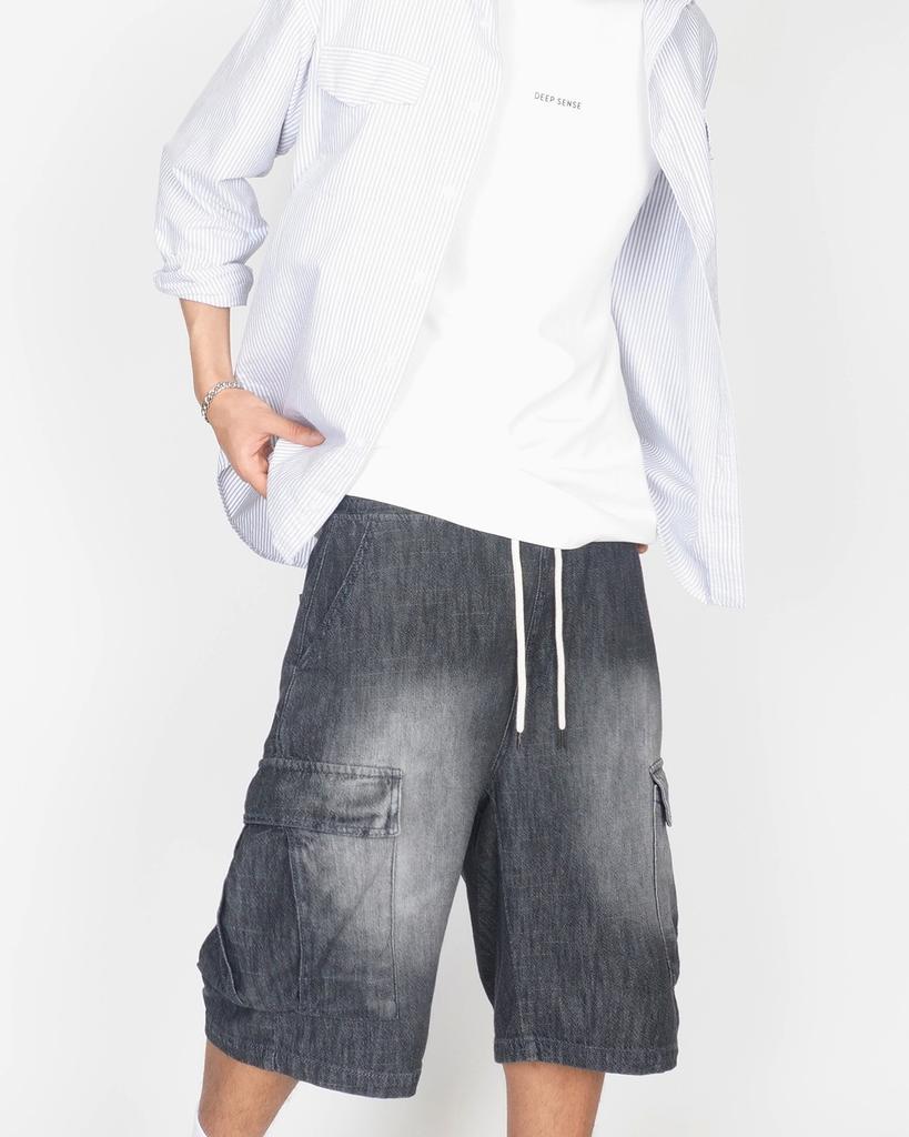 Dibsenseu Vintage Washed Cargo Bermuda Denim D523 -3 Colors