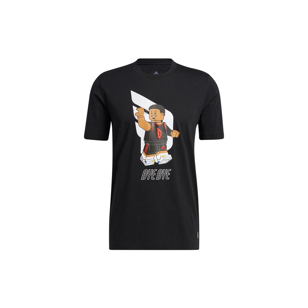 Adidas X Lego Co-Branded Dame SS Damian Lillard Fun Brick Print Basketball Sports Short Sleeve T-Shirt Men Tops Black HA7055